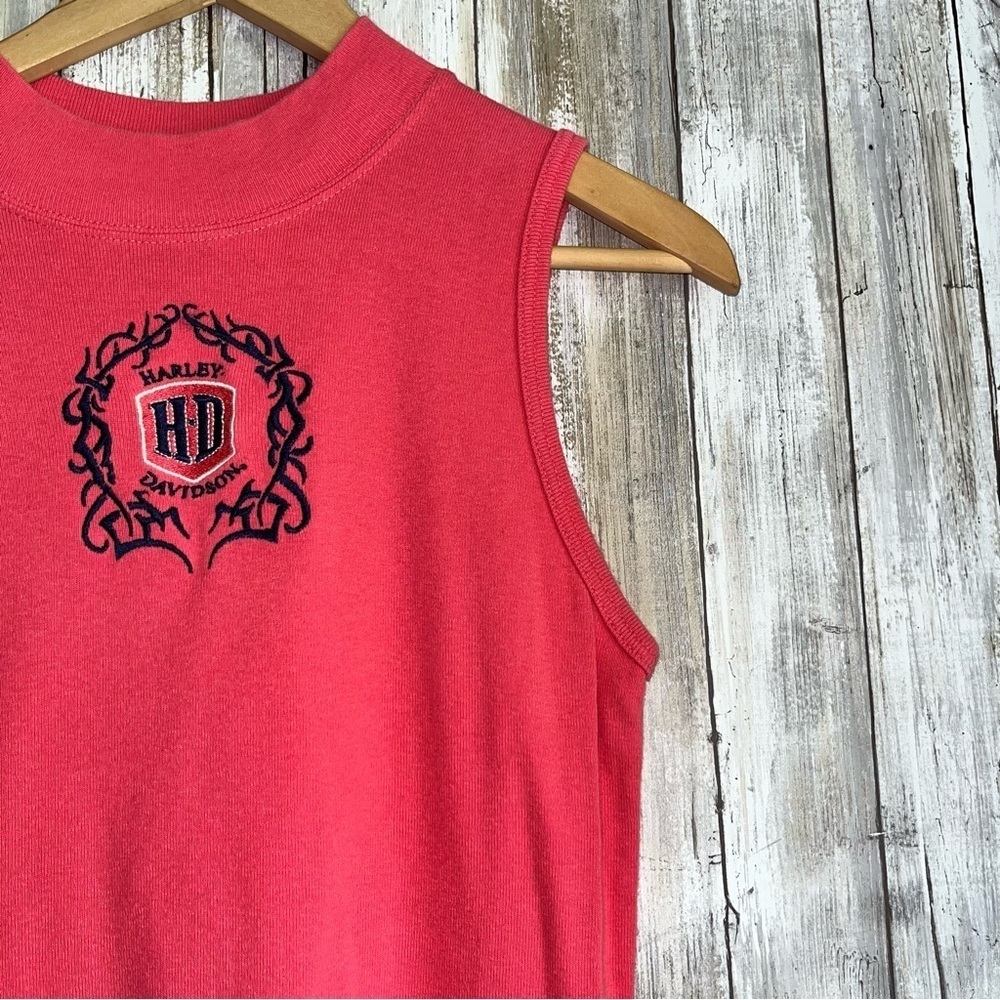 Harley Davidson Pink Embroidered High Neck Tank - Picture 3 of 5